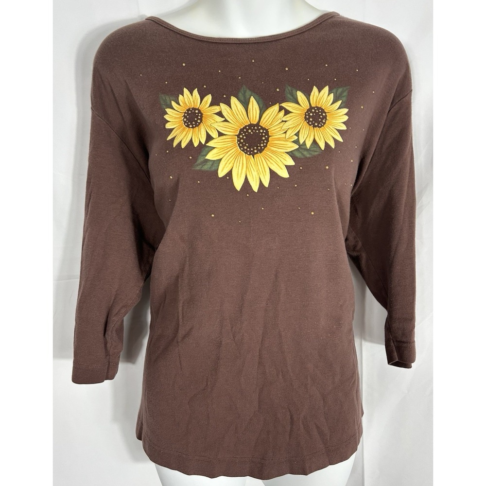 Women's Vintage 90s Brown Sunflower Tshirt Boho Cottagecore Forest Fairy Phoebe